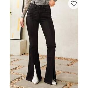 Women’s Flying Monkey, Black Split Flare, High-Rise, Distressed Jeans 30x30